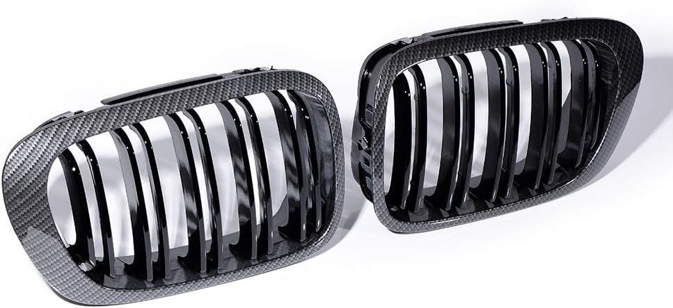 Par de capó frontal riñón rejilla de fibra de carbono negro brillante compatible con BMW E46 1999-2002 2-Door 318is 323is 328is 318i 323i 328i 328i