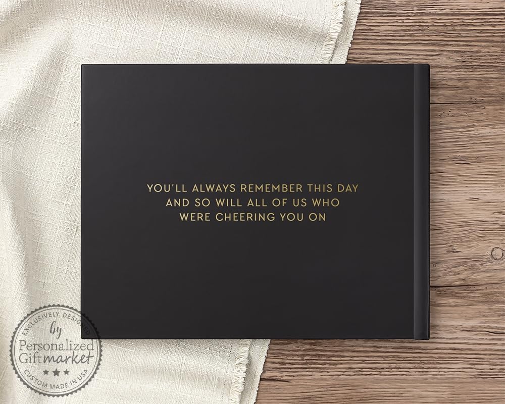 High School Gift for Graduating Class, Graduation Day Party Ceremony Well Wishes Signature Photo Book – Black Gold (12×12)