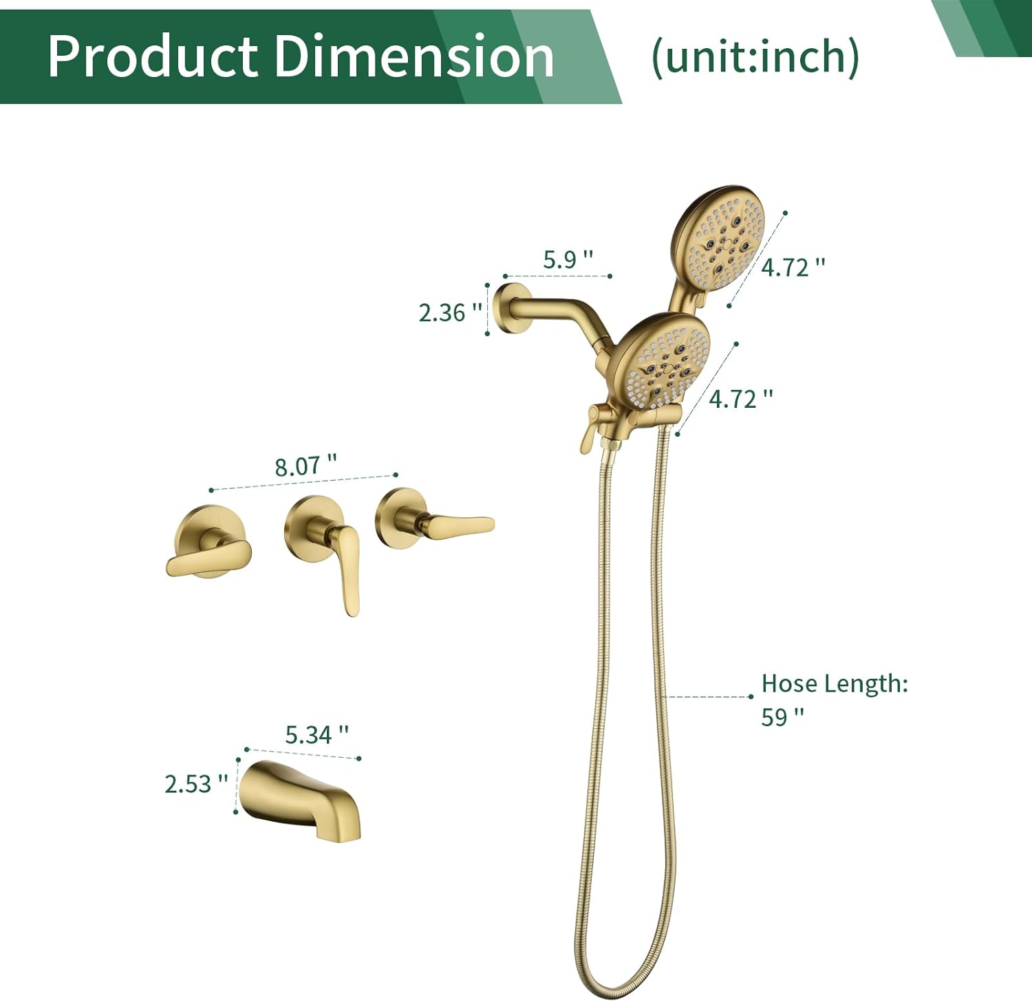 Juego de grifo de ducha de 3 manijas, sistema de ducha con boquilla de bañera, juego de grifo de bañera, juego combinado de cabezal de ducha,