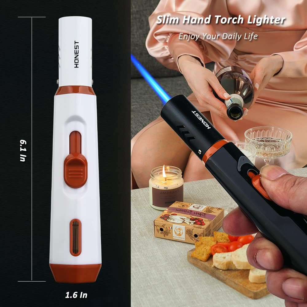 PROMISE Encendedores de butano, recargables, llama de un solo chorro para velas, parrilla, barbacoa, camping, encendedor sin gas (blanco nuevo)