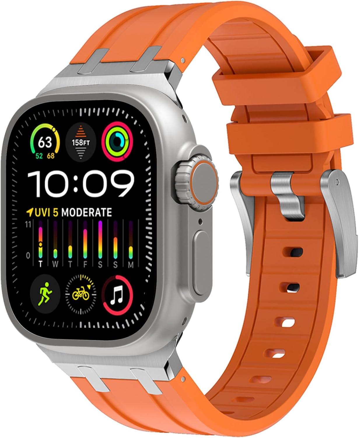 NewWays Correa para Apple Watch Ultra Band de 1.929 in, 1.772 in, 1.732 in, 1.654 in, 1.614 in, 1.575 in, 1.496 in, para hombres, correa de goma de