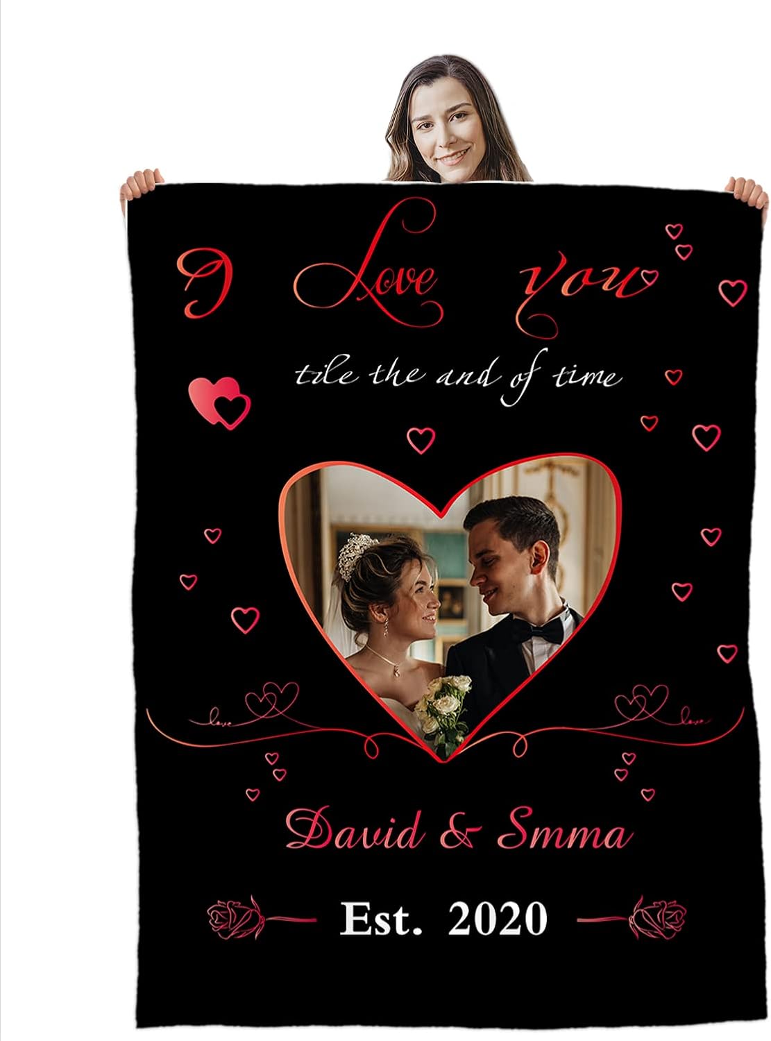 Manta personalizada con nombre, imagen y fecha para esposa, regalos personalizados para esposa de parte del marido, manta de franela súper suave