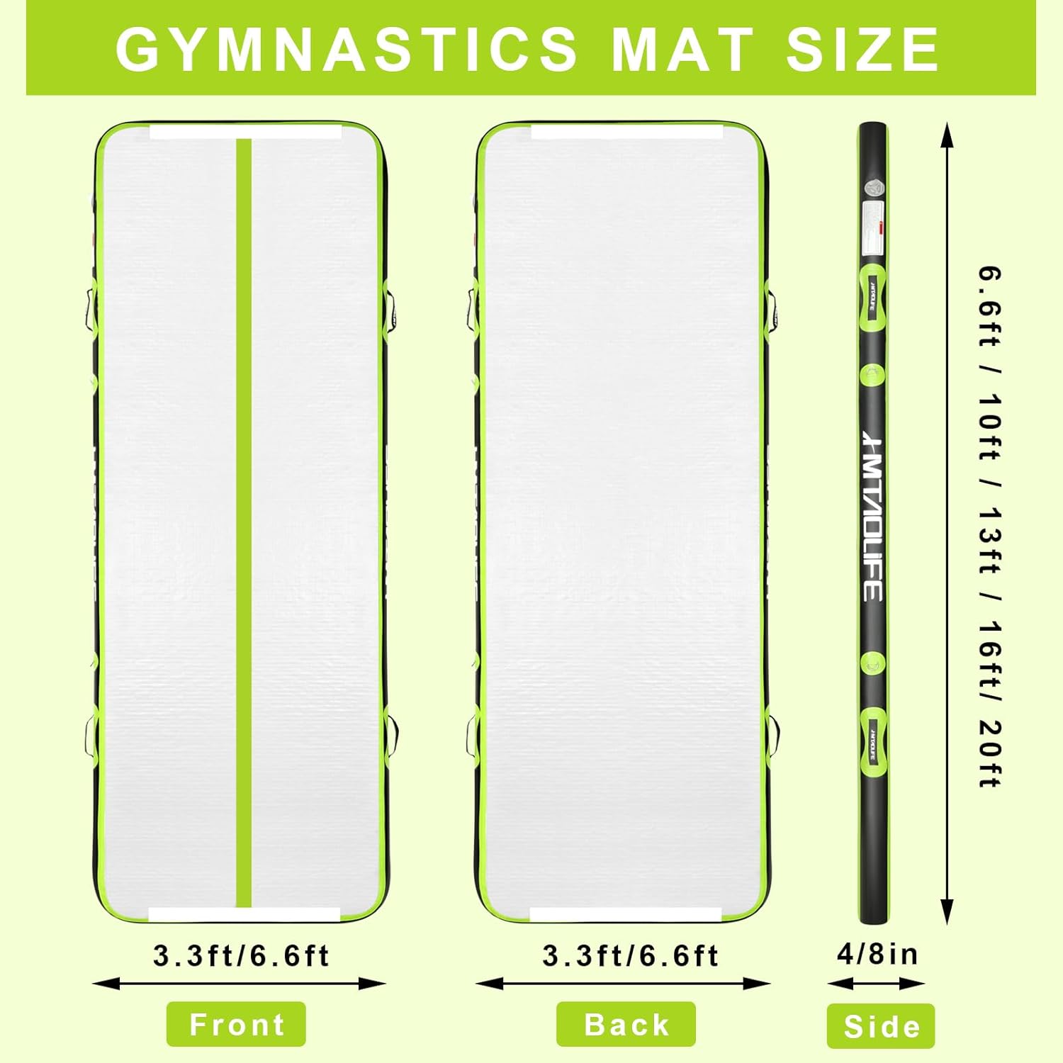 Hmtaolife Colchoneta de gimnasia con correa para el hombro, 6.610131620 pies de entrenamiento inflable para niños, piso grueso con bomba eléctrica,