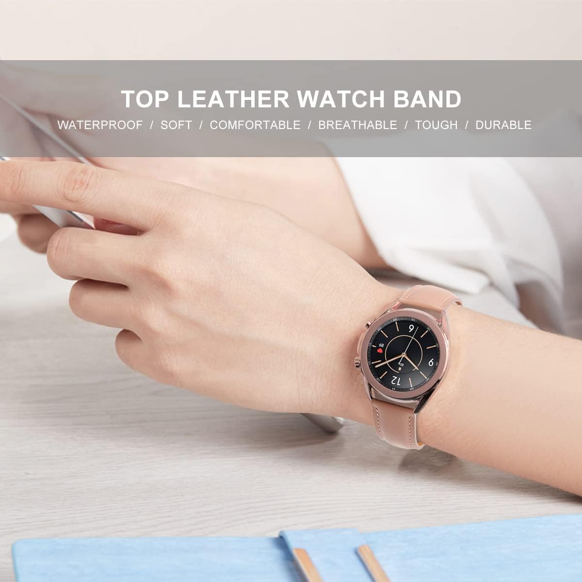 Juaupepo Correas de cuero genuino compatibles con Galaxy Watch 3 de 1.61 pulgadas1.77 pulgadas, correa de liberación rápida para Galaxy Watch 1.654