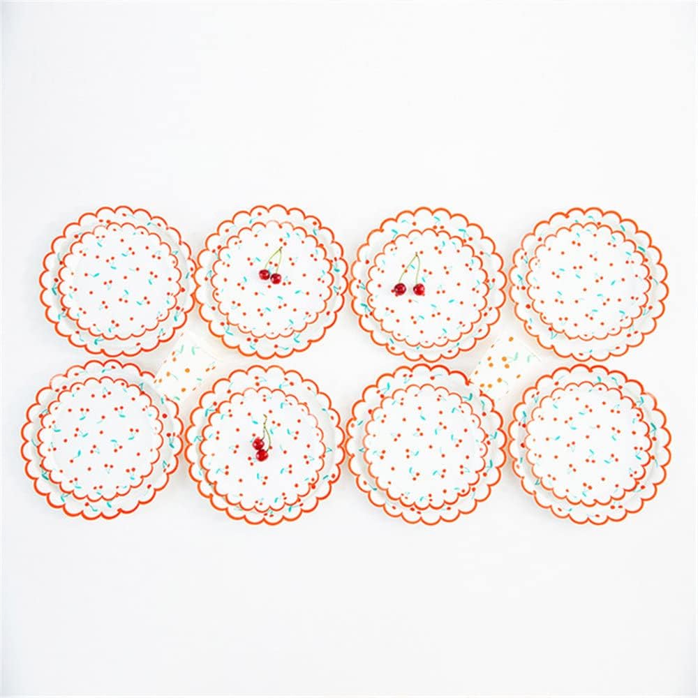Plato de papel desechable de 9 pulgadas para fiestas, plato de papel de postre con diseño de frutas y cerezas, para bodas, baby shower, cumpleaños
