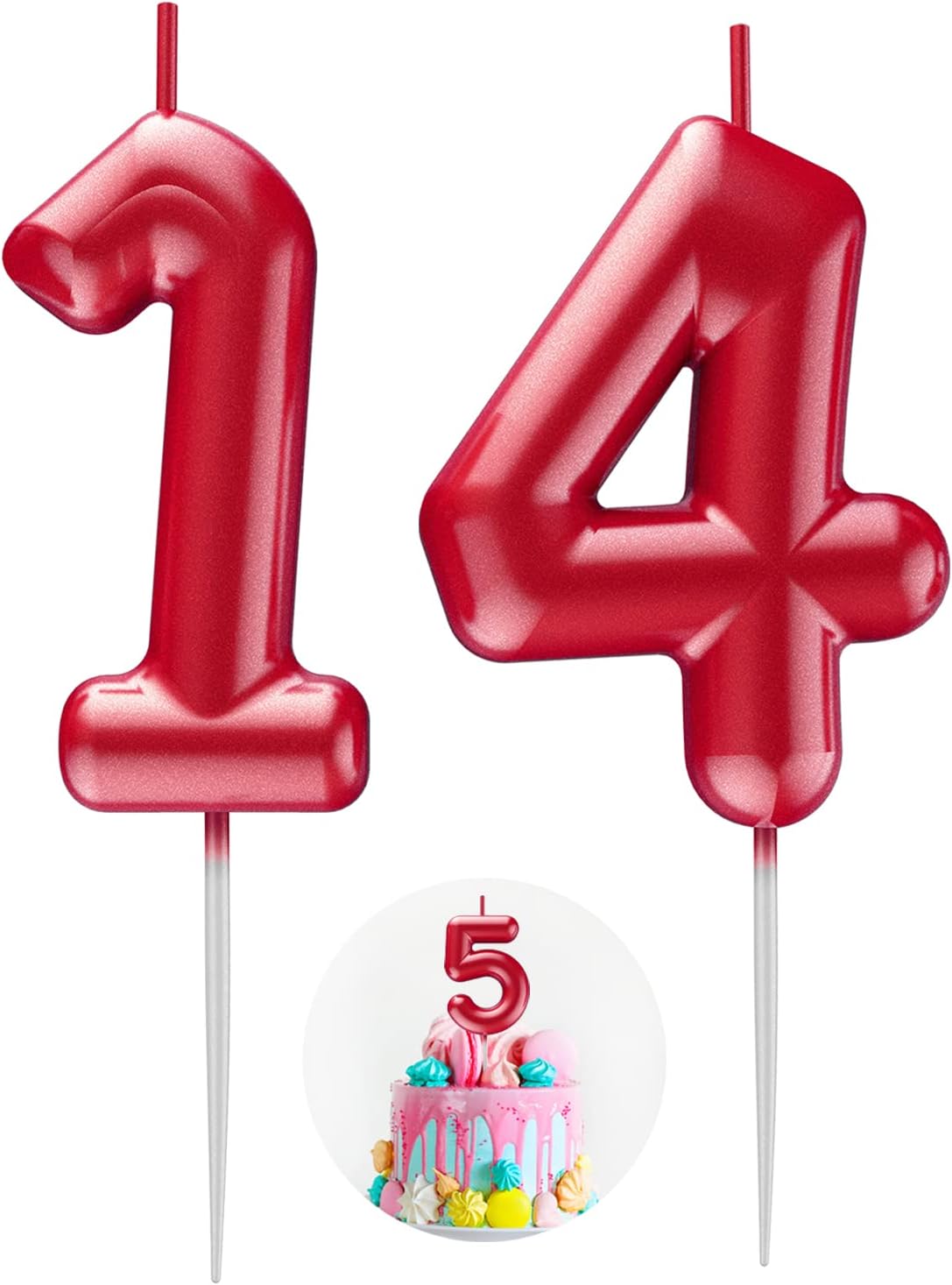 Vela roja número 14 feliz cumpleaños número 3D velas para cumpleaños pastel decoración fiesta boda aniversario celebración suministros