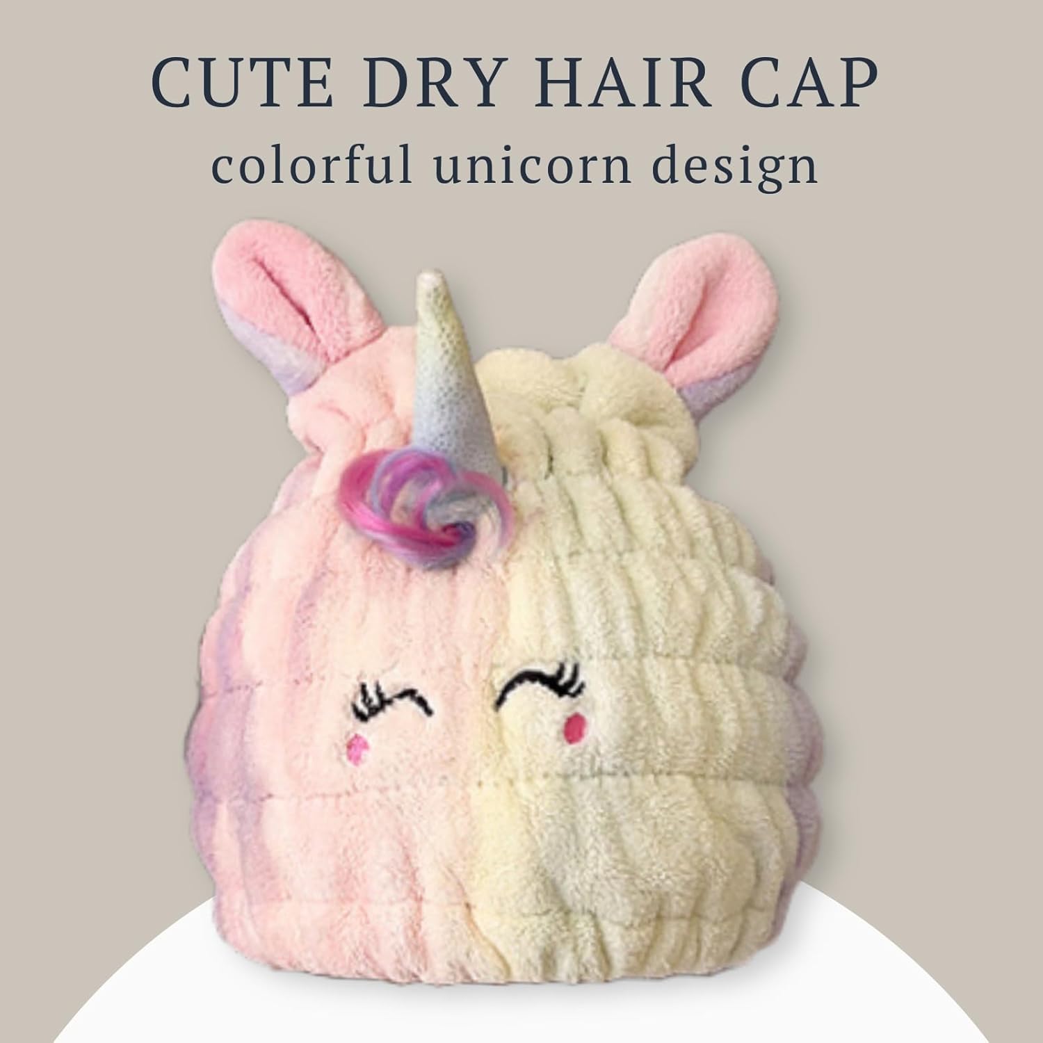 Toalla de microfibra para el pelo para niños, juego de gorro seco de unicornio con bandas elásticas para el cabello, toalla de secado rápido suave y