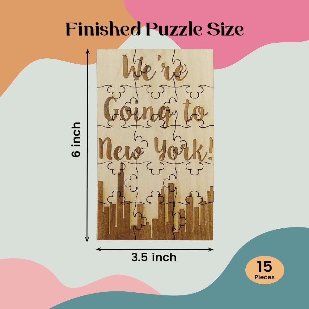 We Going to New York – Rompecabezas de madera de tilo de 15 piezas, sorpresa de vacaciones NY Trip Reveal