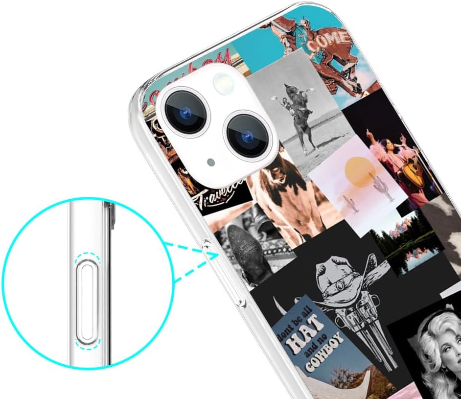 OUYAGAOYUAN Funda compatible con iPhone 15 Plus, diseño retro occidental, vaquera, vaquera, country chic, collage estético, a prueba de golpes, con