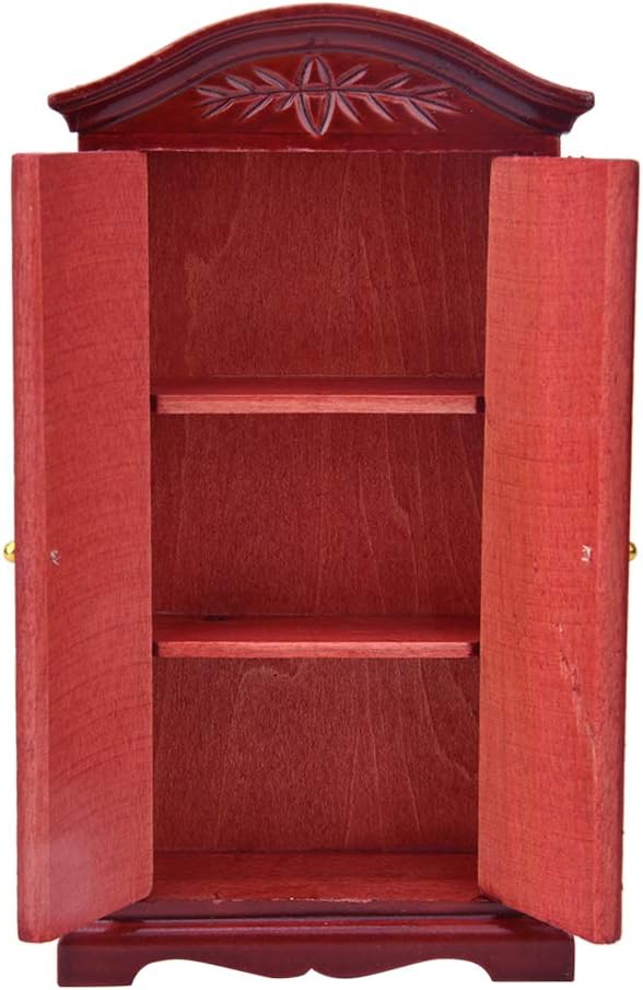 112 Escala Mini Vintage de Madera Doble Puerta Armario Armario Muñecas Casa Accesorio Casa de Muñecas Muebles Vino Rojo Muñeca Accesorios
