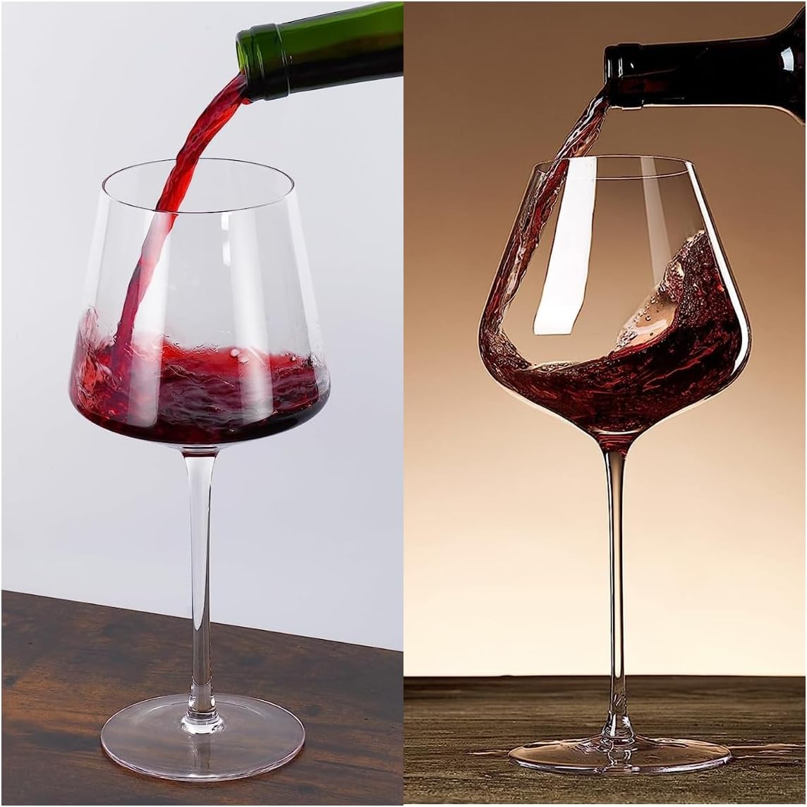 Yaschmo Juego de 4 copas de vino de cristal borgoña de 25 onzas, juego de 4 copas de vino Morden de 18 onzas, con tallo alto para vino tinto y