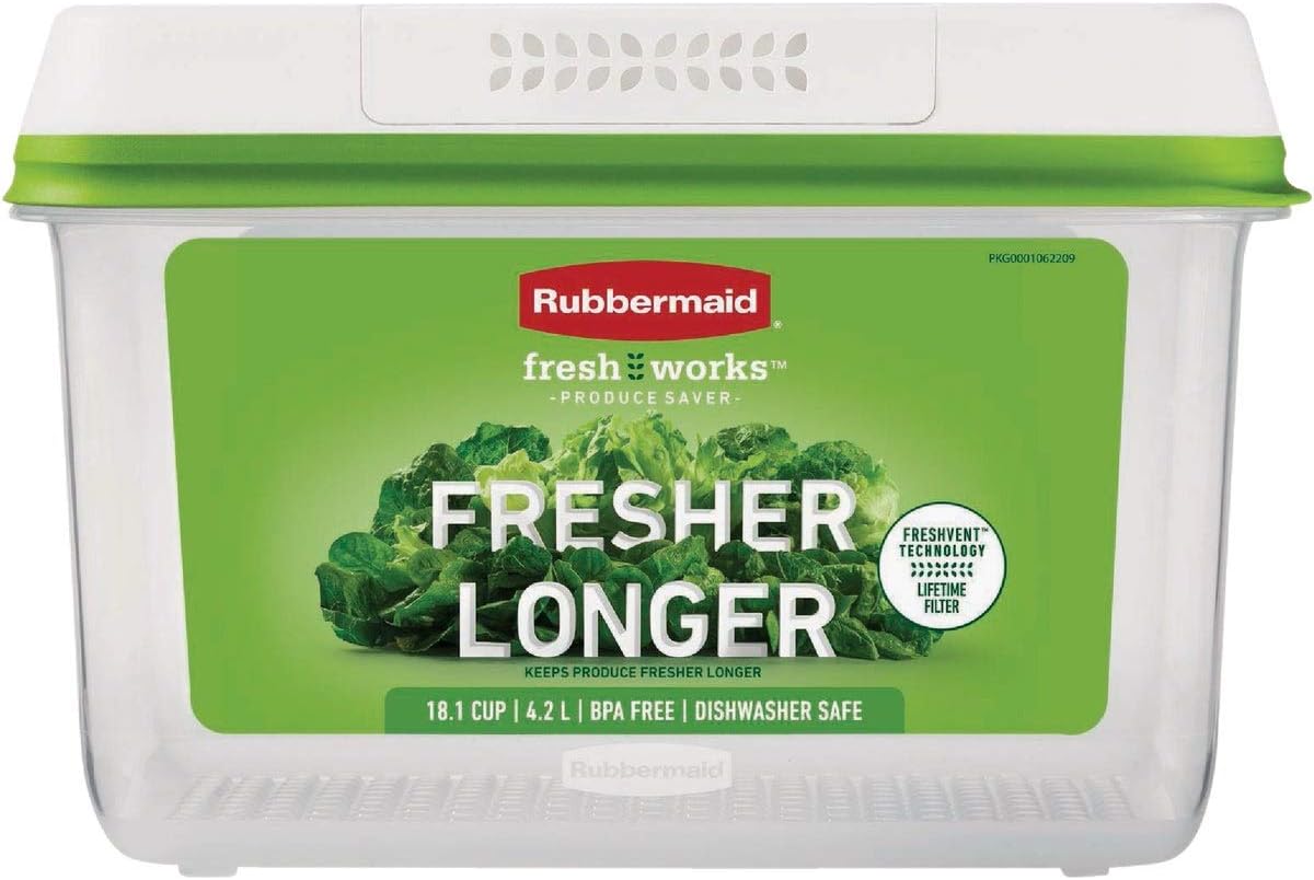 Rubbermaid FreshWorks Saver, recipiente grande de almacenamiento de productos, 18.1 tazas, transparente