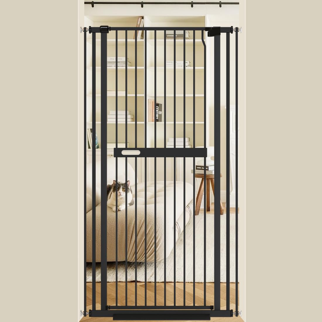 WAOWAO Puerta extra alta para mascotas de 61.02 pulgadas, 30.11-33.07 pulgadas de ancho, montada a presión, cierre automático, seguridad de metal