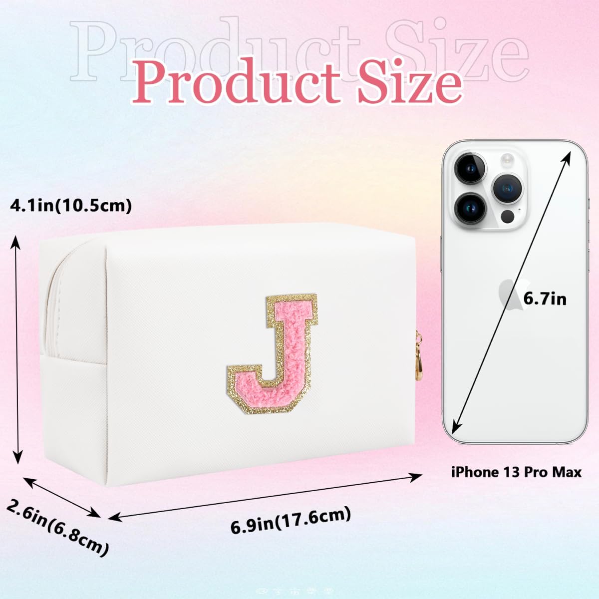Pequeña bolsa de maquillaje personalizada, bonita bolsa de maquillaje de piel sintética con letras de chenilla, bolsa de cosméticos de viaje, bolsa
