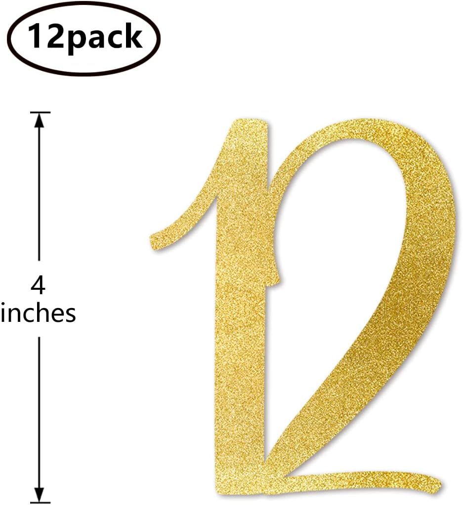 12 números recortados con purpurina dorada, decoración de aniversario para fiesta de cumpleaños número 12, artículos esenciales para bricolaje