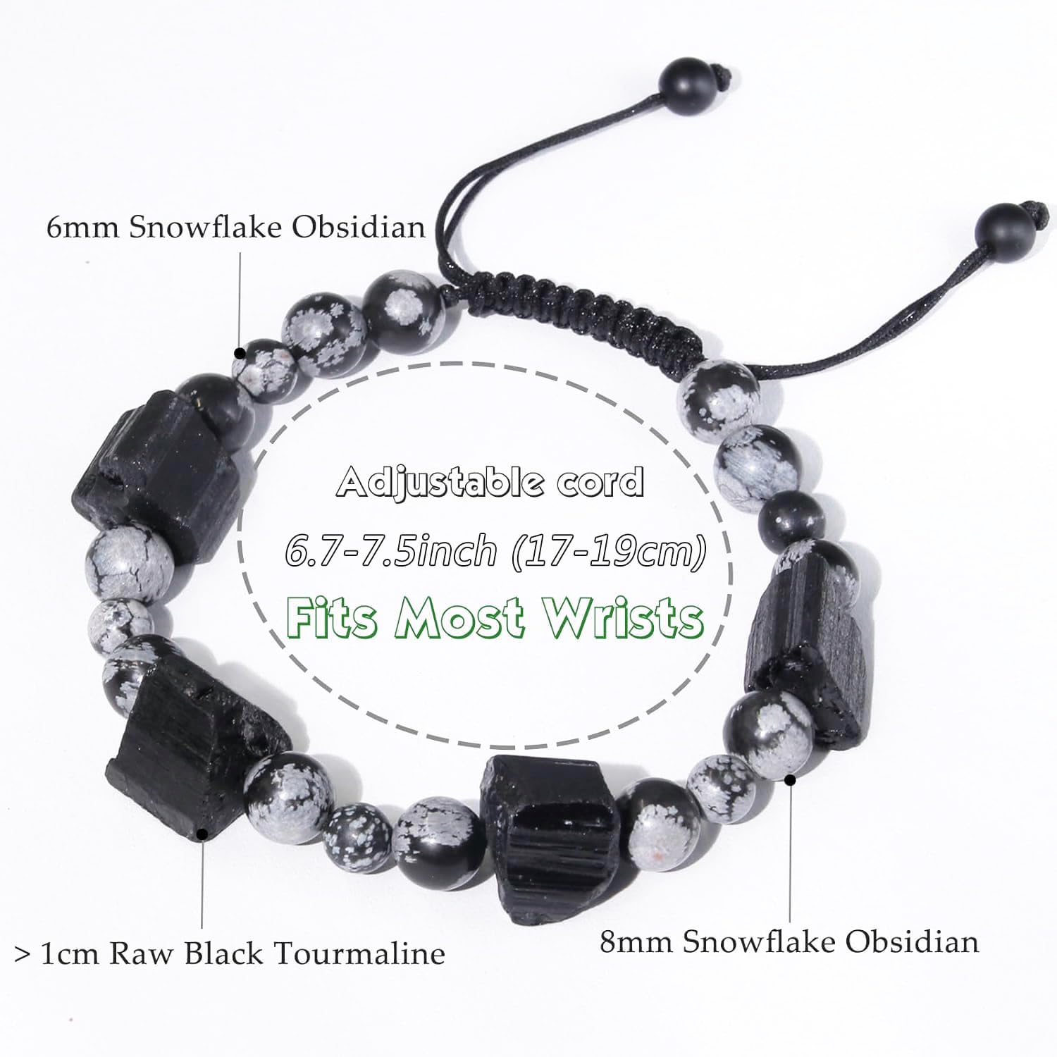 Mens Healing Crystal Tourmaline Bracelet – Black Tourmaline Snowflake Obsidian Beaded Bracelets Fathers Day Graduation Gifts, Mens Chakra Gemstones