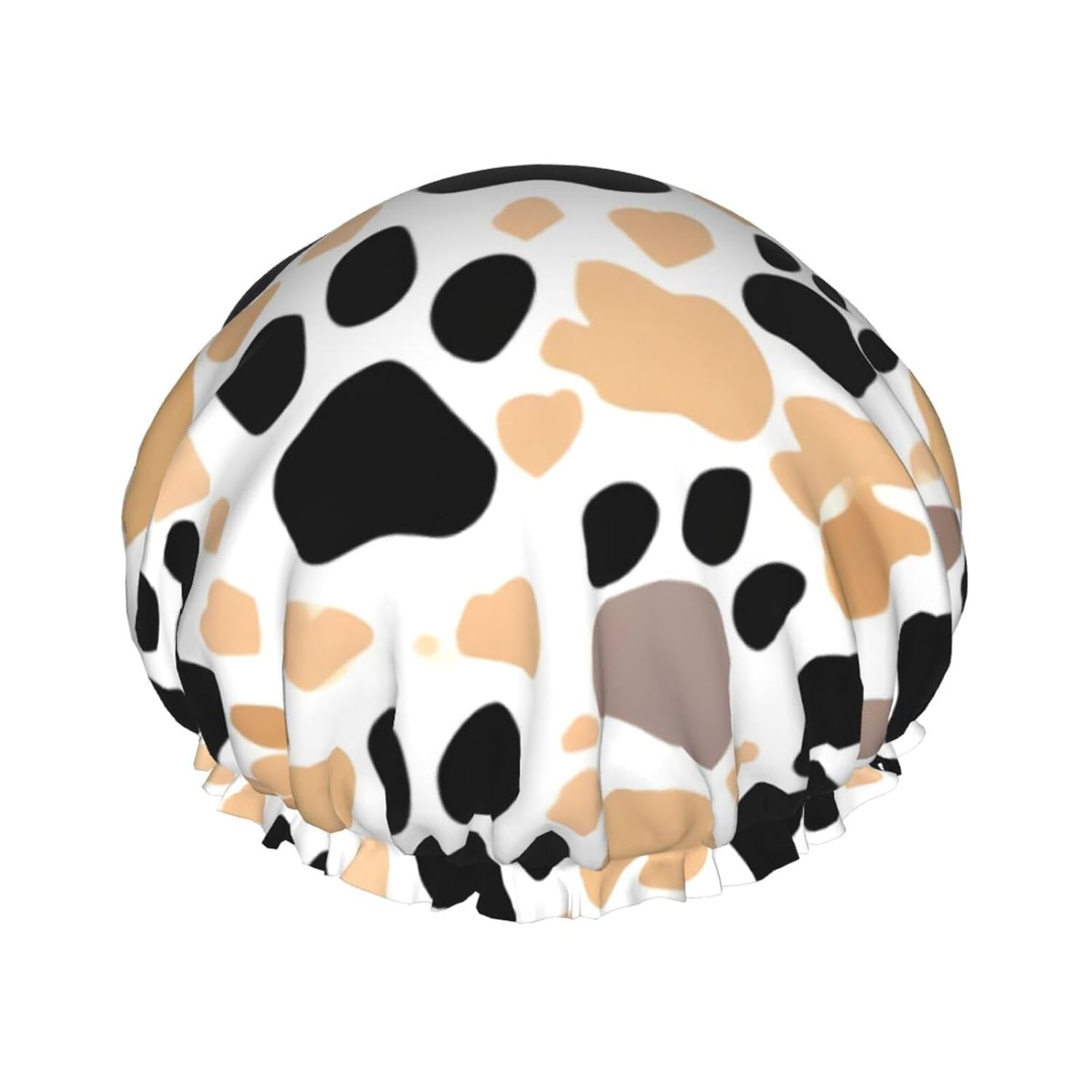 Gorro de ducha con estampado de patas de perro para mujer, elástico y reutilizable, doble capa impermeable
