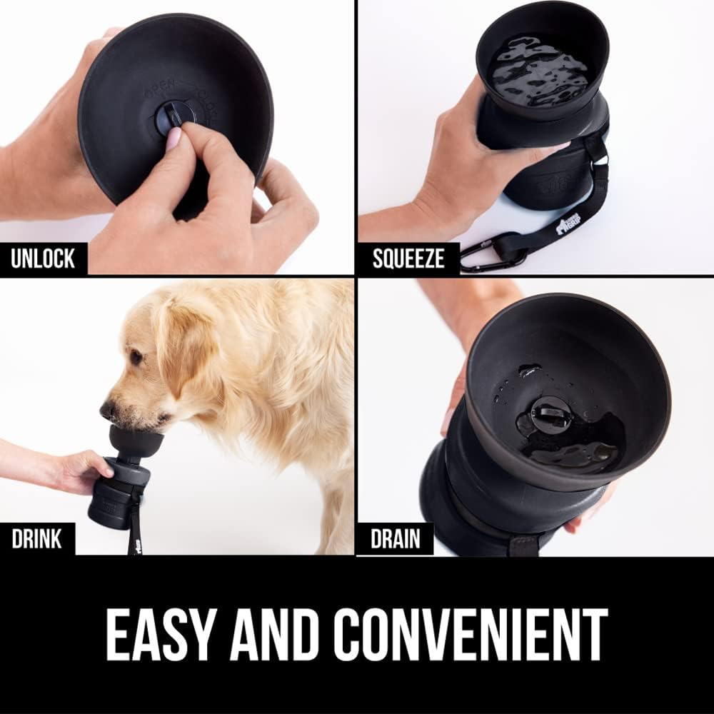 Gorilla Grip Botella de agua portátil para perros sin derrames con cuenco integrado, dispensador de bebidas de silicona de grado alimenticio a