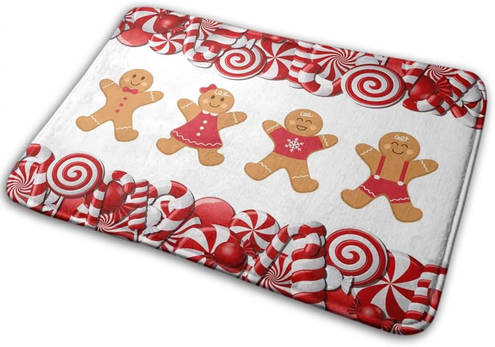 Lollypop Swirl Gingerbread Man Girl Christmas Ginger Woman Boy Design Pan, decoración de baño, 30 x 20 pulgadas, alfombra de baño húmeda y acogedora