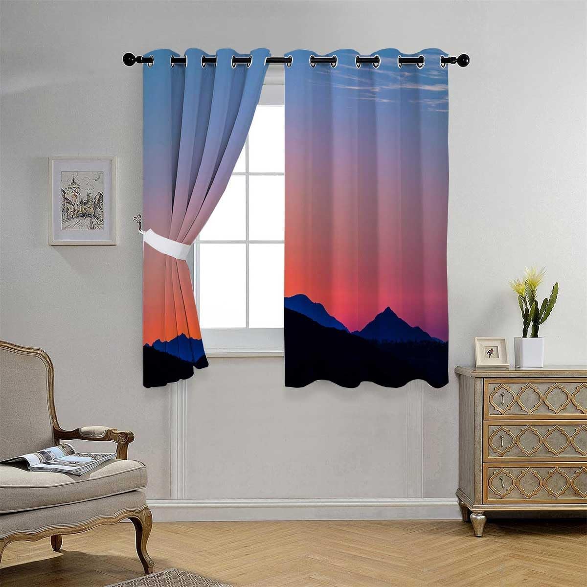 YANFENQI Cortinas para Habitacion Blackout Landscapes Sunset Night Scenery Blackout Door Curtain Tapestry Curtains 55Inch Width by 72Inch Length,2