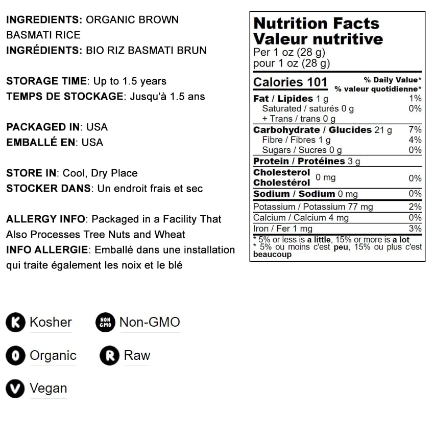 Food to Live – Arroz Basmati integral orgánico certificado (puro, grano largo, sin OGM, a granel)