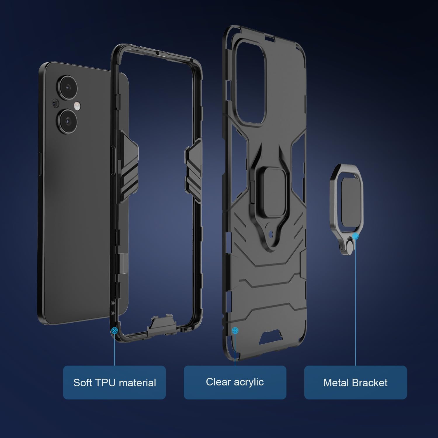 Funda para Oneplus Nord N30 5G con 2 protectores de pantalla de vidrio templado para 1+ Nord N30 5G, funda protectora completa con anillo de metal