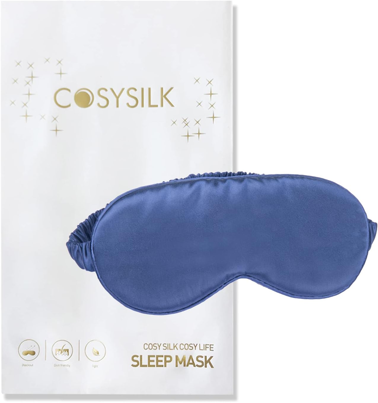 Máscara para dormir de seda de morera de alta calidad de 22M (azul) – Correa elástica  Relleno de seda pura y forro interno  Presión ocular cero