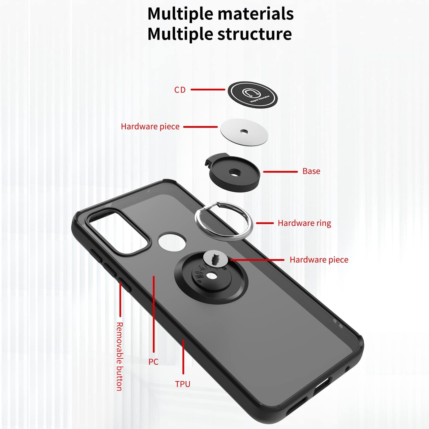 TJS Funda compatible con Motorola Moto G Play 2023, Moto G Power 2022G Pure 2021, protector de pantalla de vidrio templado, anillo de metal soporte