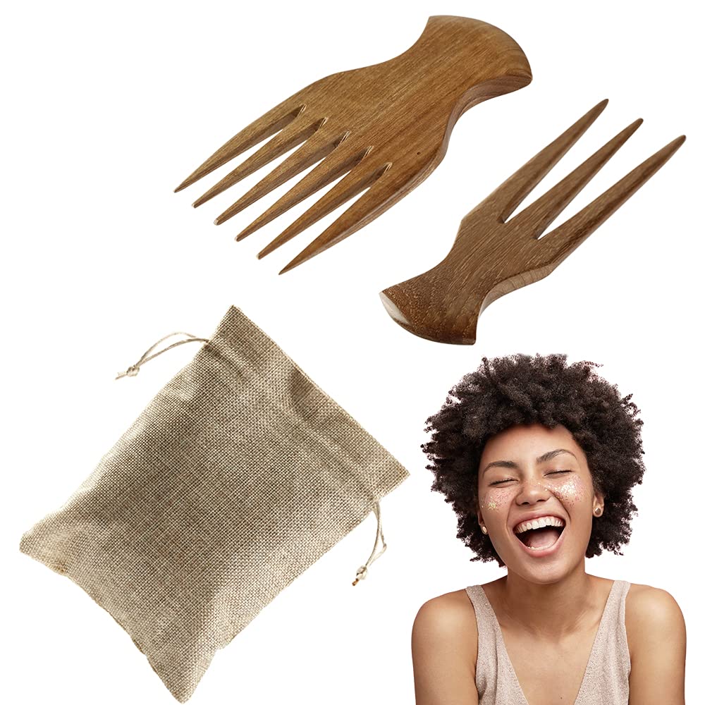 Pick for hair Afro comb Peine de separación Peine de pelo de madera 2 Pcs Anti Breakage 4 C Herramienta de separación de pelo y cabello Dientes