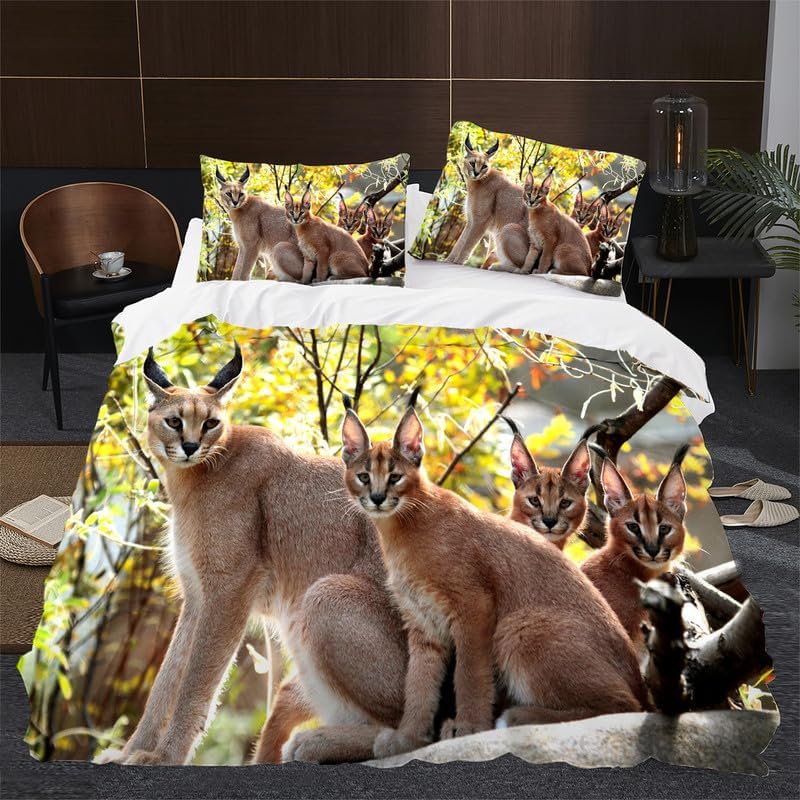 Yellow Big Floppa King Duvet Cover Animal Print King Bedding Set Soft Microfiber Comforter Cover and 2 Pillow Shams 20″X36″, Bed Set Duvet Covers