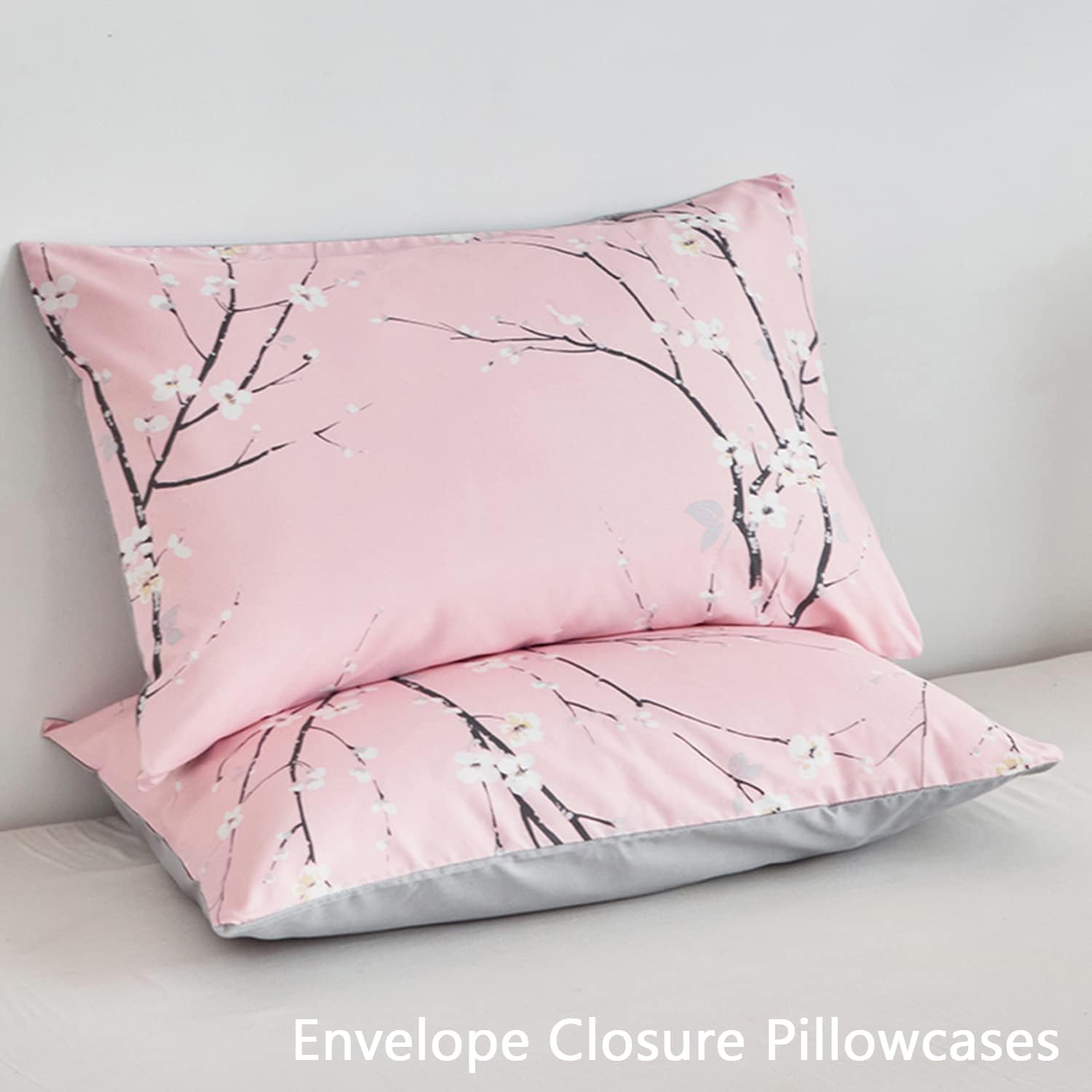 ZRNBAST Juego de sábanas tamaño King de 4 piezas color rubor con bolsillo profundo con estampado de ramas florales, juego de sábanas de color rosa