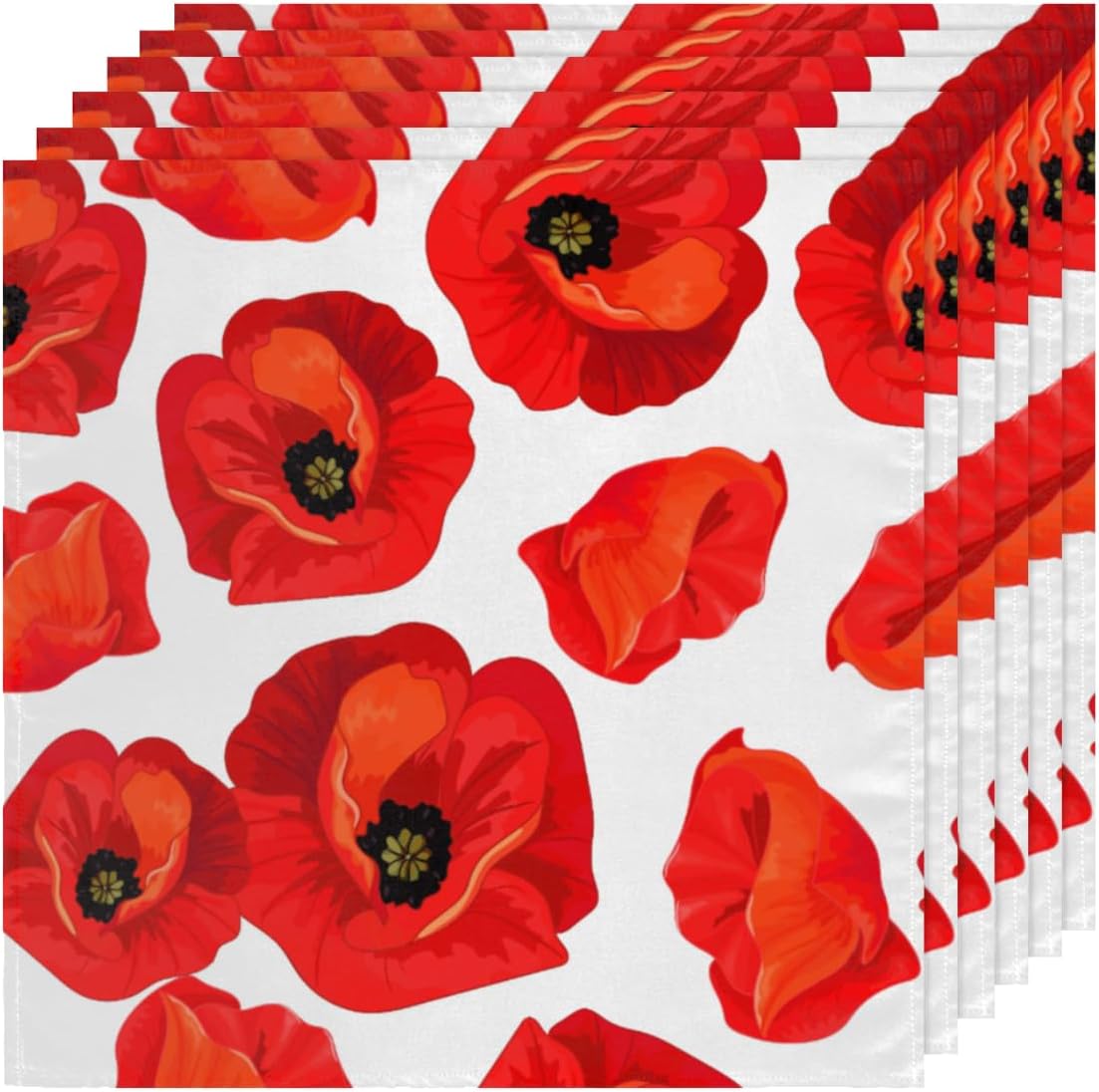 Cloth Napkins Set of 6 Floral Poppy 20×20 Inch Cloth Napkins Spring Poppy Flower Washable Reusable Kitchen Dinner Napkins Table Decor for Wedding,