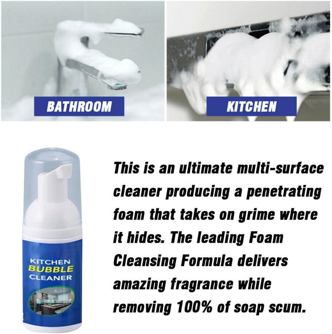 Foam Rust Remover Kitchen All-purpose Cleaning Bubble Spray, Multi-purpose Foam Kitchen Grease Cleaner, Rinse-free Cleaning Spray for