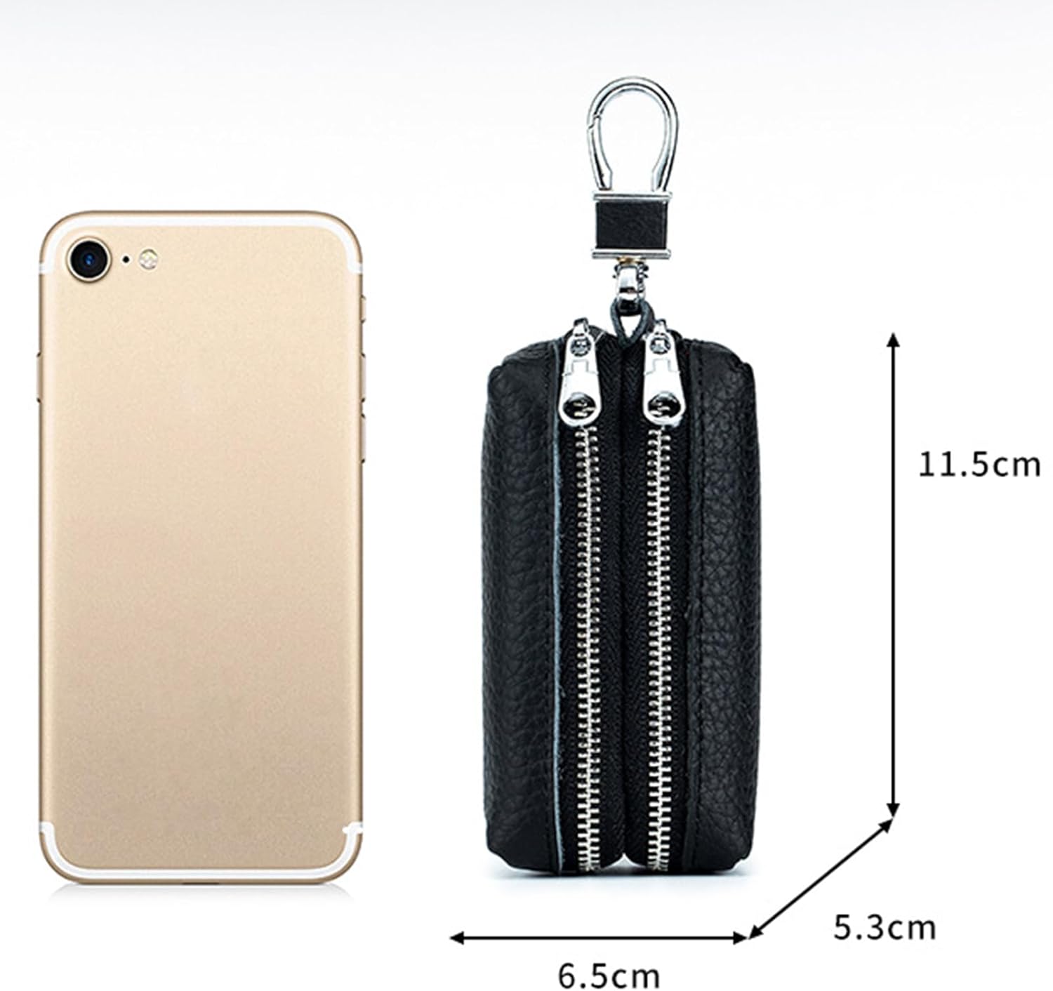 Guolich Car Key Chain Bag Double Zipper Leather Protection Key Coin Holder Keyring for Car Key Remote Control