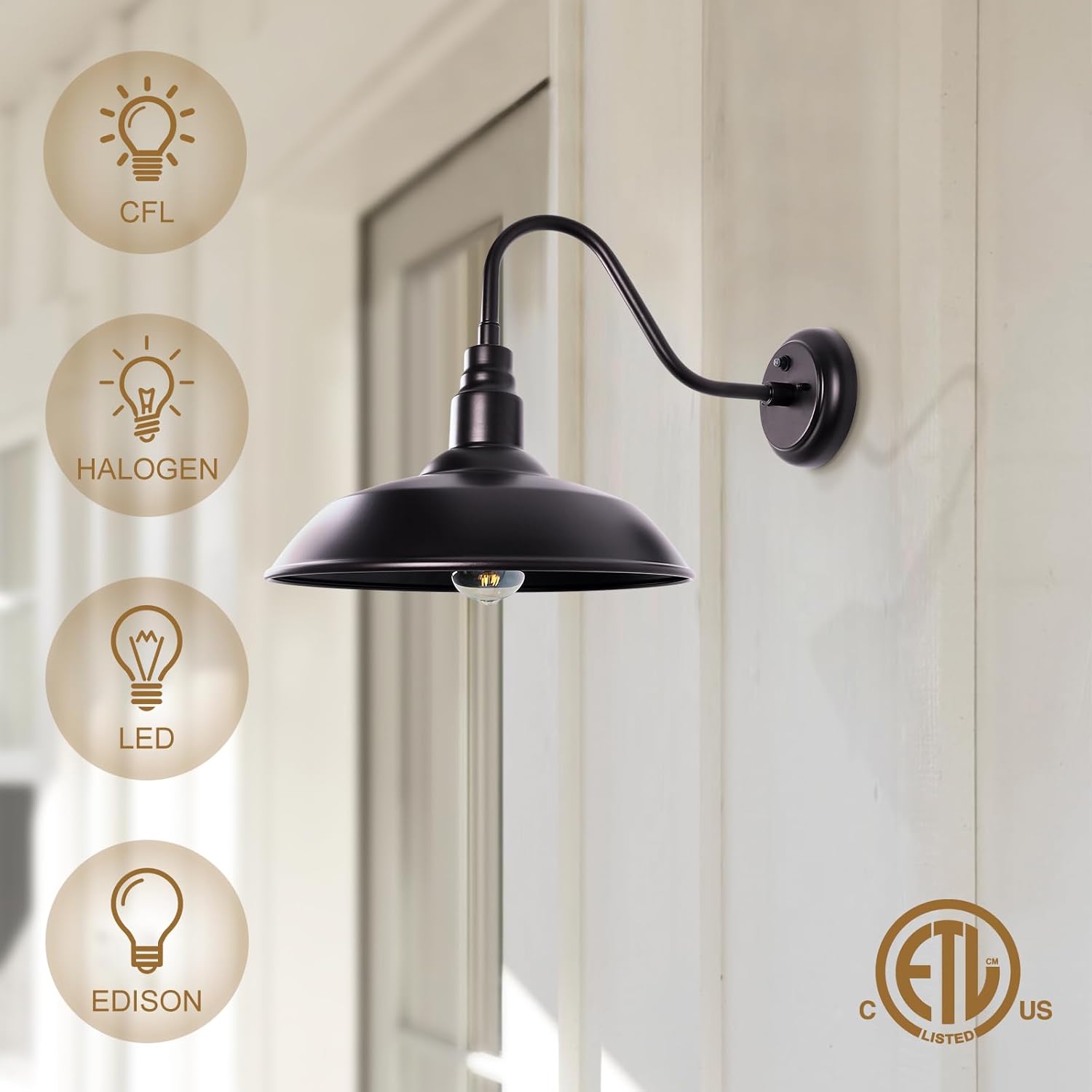 INNOSPARX Lámpara de pared exterior de 10 pulgadas con cuello de cisne de bronce claro para exteriores, montaje en pared, aplique de pared exterior
