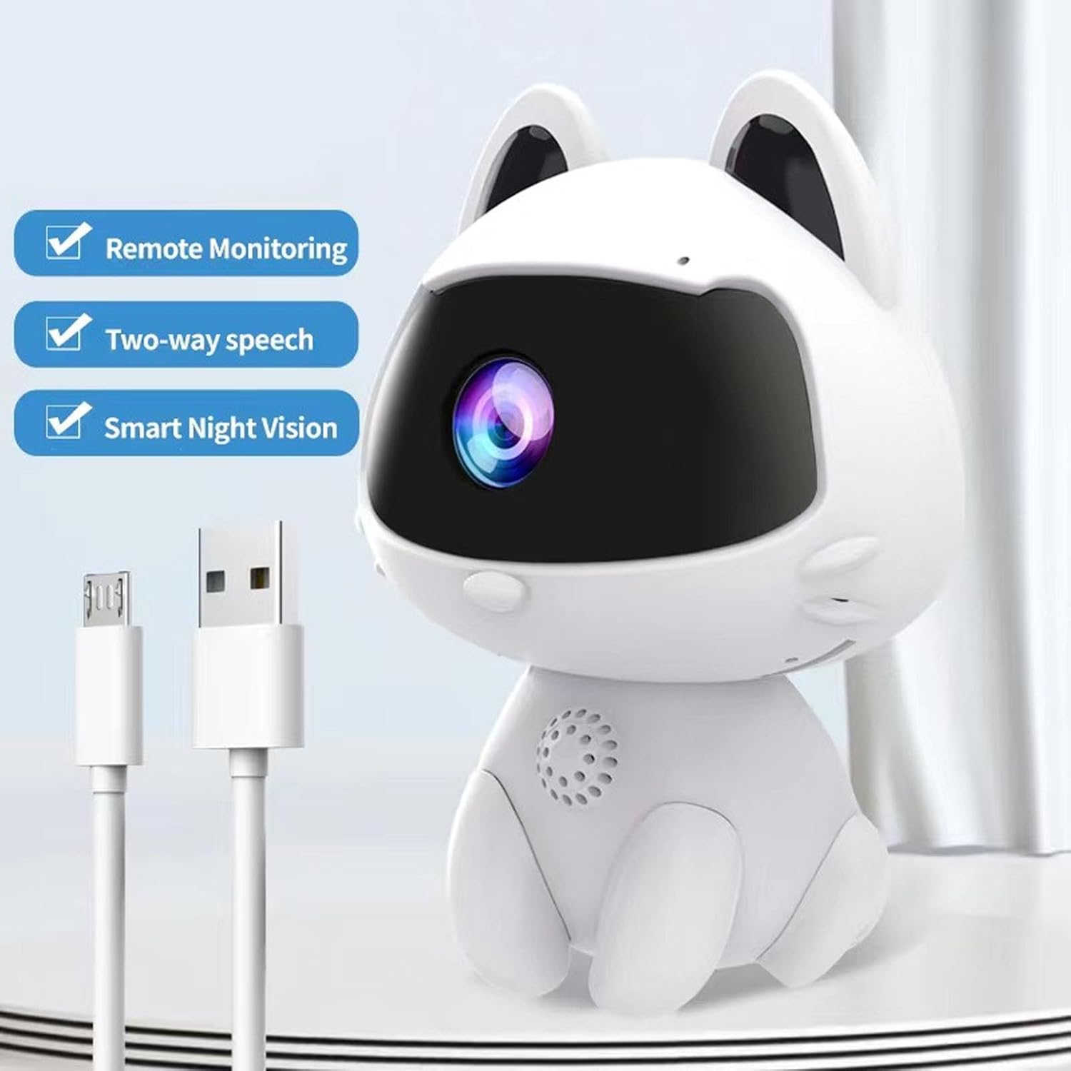 VBESTLIFE Cámara de seguridad HD robot, monitoreo remoto WiFi inteligente interior mascota perro gato cámara, cámara de seguridad para el hogar,