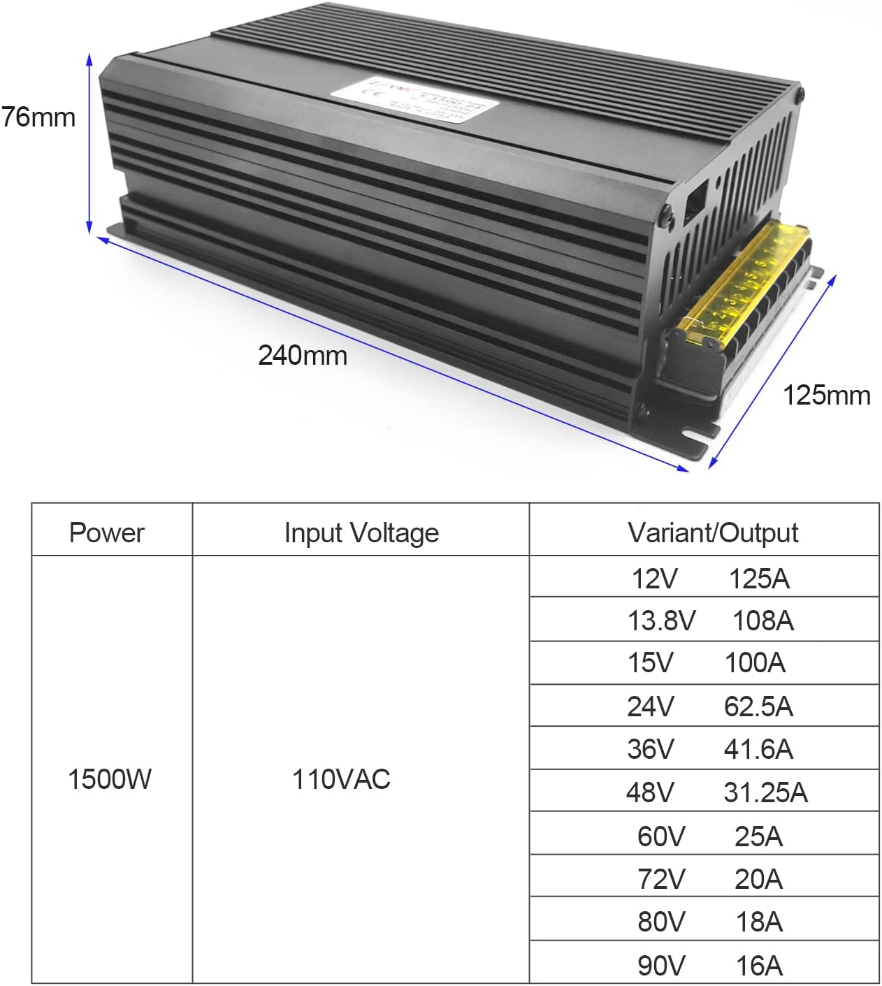 ZJINVN 1500W Fuente de alimentación conmutada AC-DC SMPS Salida 36V 41A DC Fuente de alimentación Entrada 110VAC (36VDC)