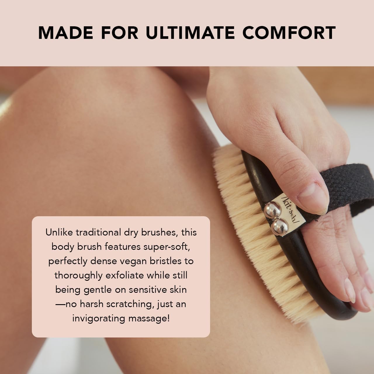 Kitsch Cepillo corporal de cepillado en seco y exfoliante corporal, masajeador de drenaje linfático con cerdas veganas suaves para piel sensible,