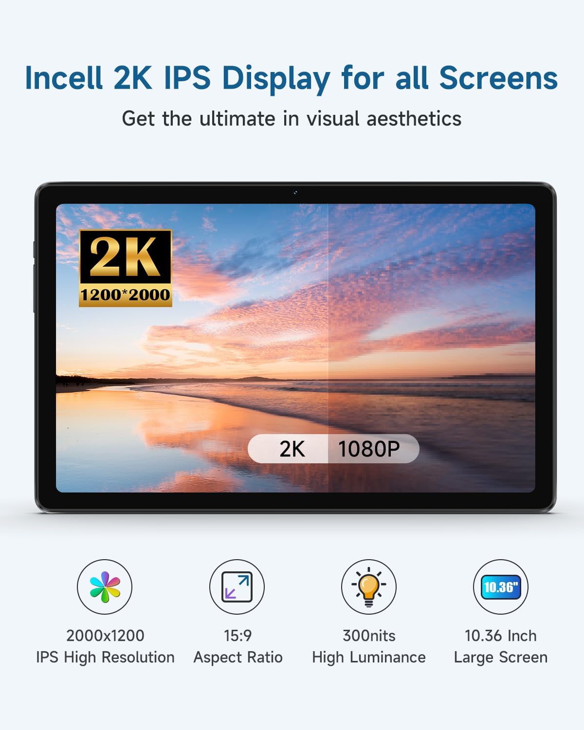 ALLDOCUBE Tableta Android 2K FHD 10.36 pulgadas Tablet PC 8 GB RAM 256 GB ROM y 2 TB Expandir Octa Core Helio G99 Procesador Gaming Tablets