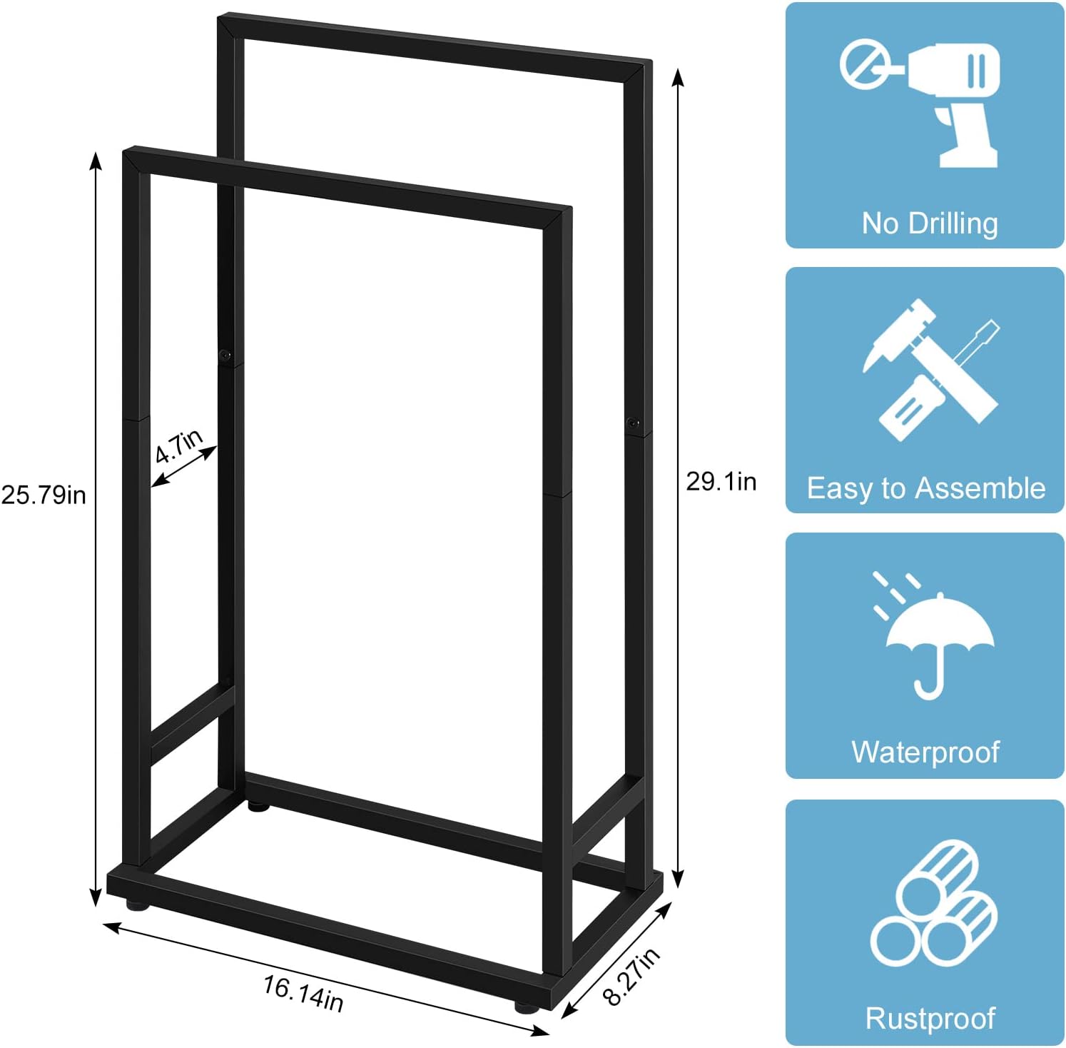 Toallero independiente, toallero de acero inoxidable de 2 niveles para baño, soporte para secado de toallas de mano, soporte para toallero, soporte