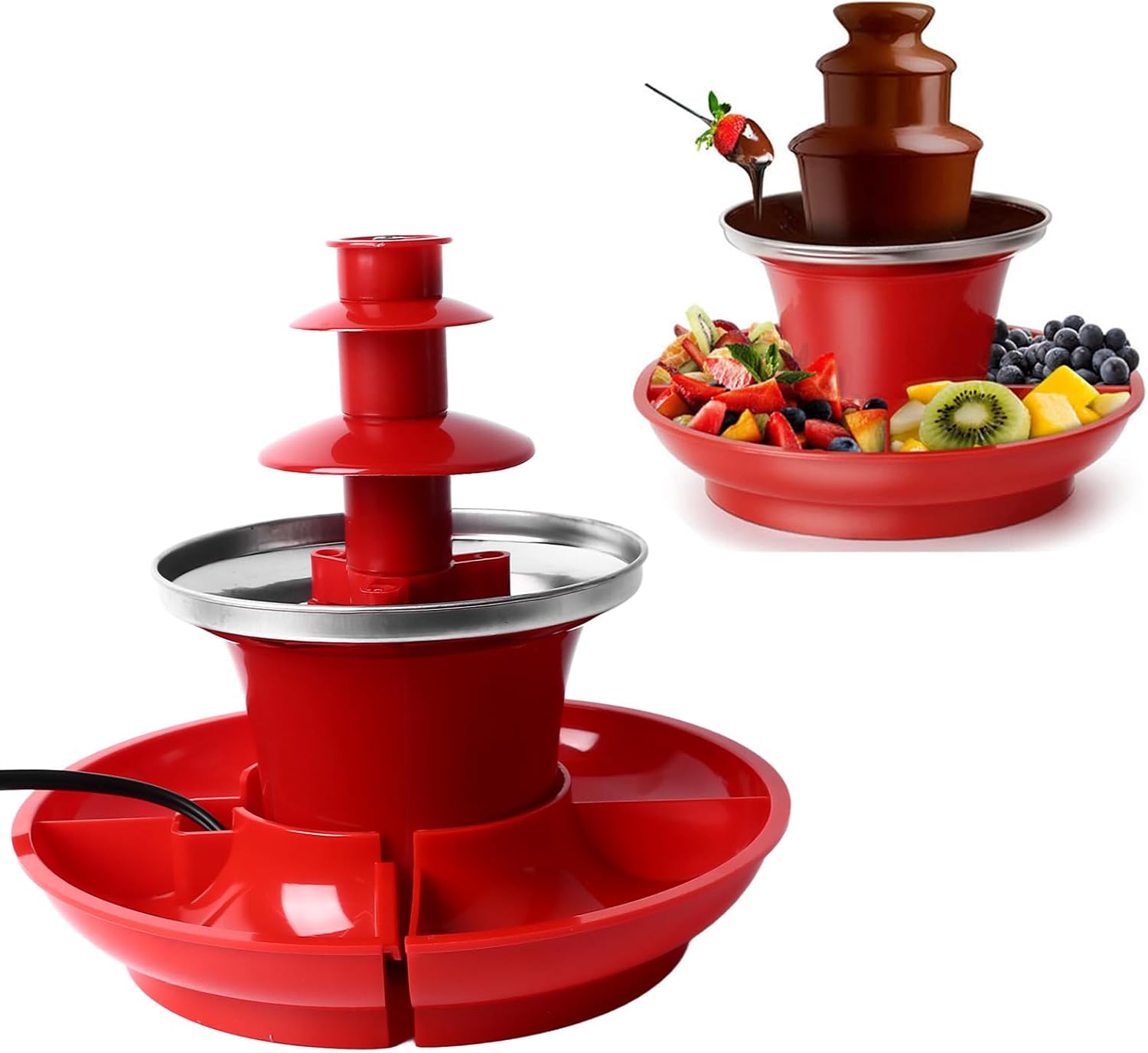 Máquina de fuente de chocolate de tres capas, mini fondue de chocolate para derretir nostalgia desmontable, fondue de chocolate para juegos de