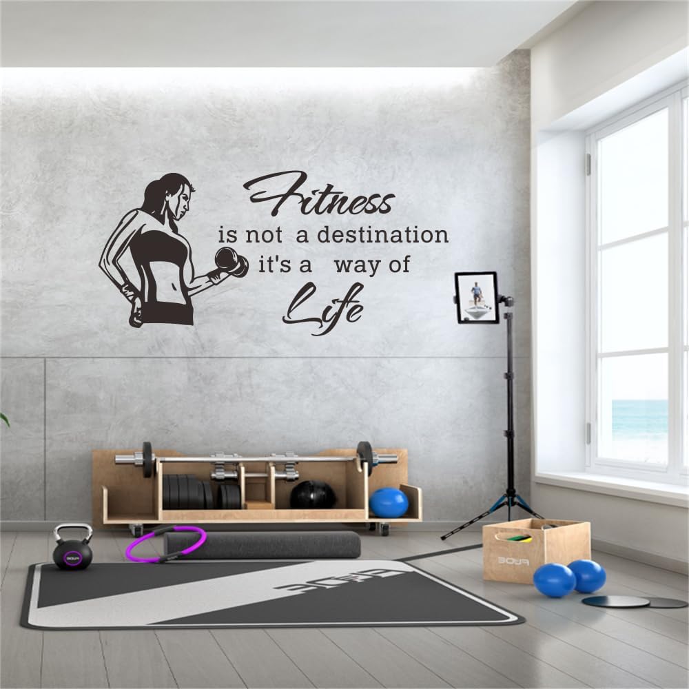 Calcomanía de pared de fitness, calcomanía de vinilo para levantamiento de pesas para mujer para gimnasio y decoración del hogar, diseño único