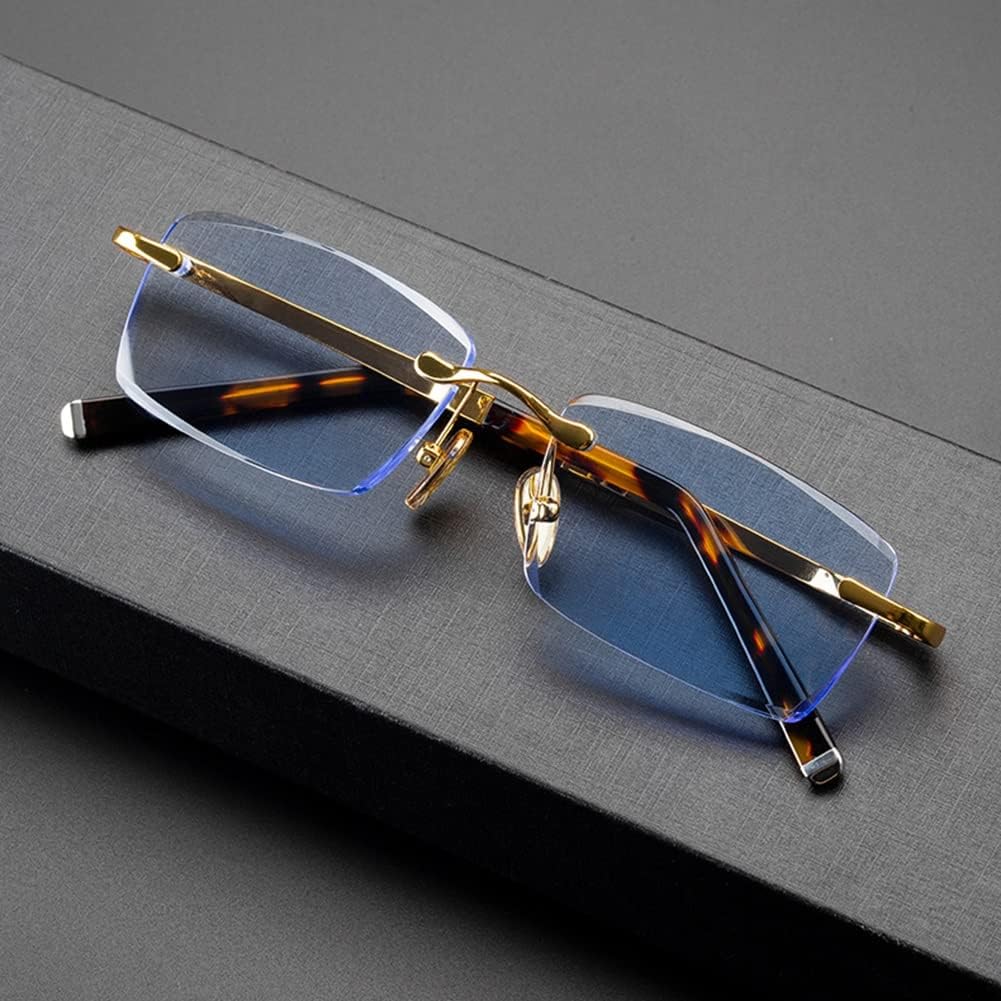 Gafas de lectura con corte de diamante para hombres y mujeres, lectores de cristal sin montura (color  azul, tamaño 2.5+)