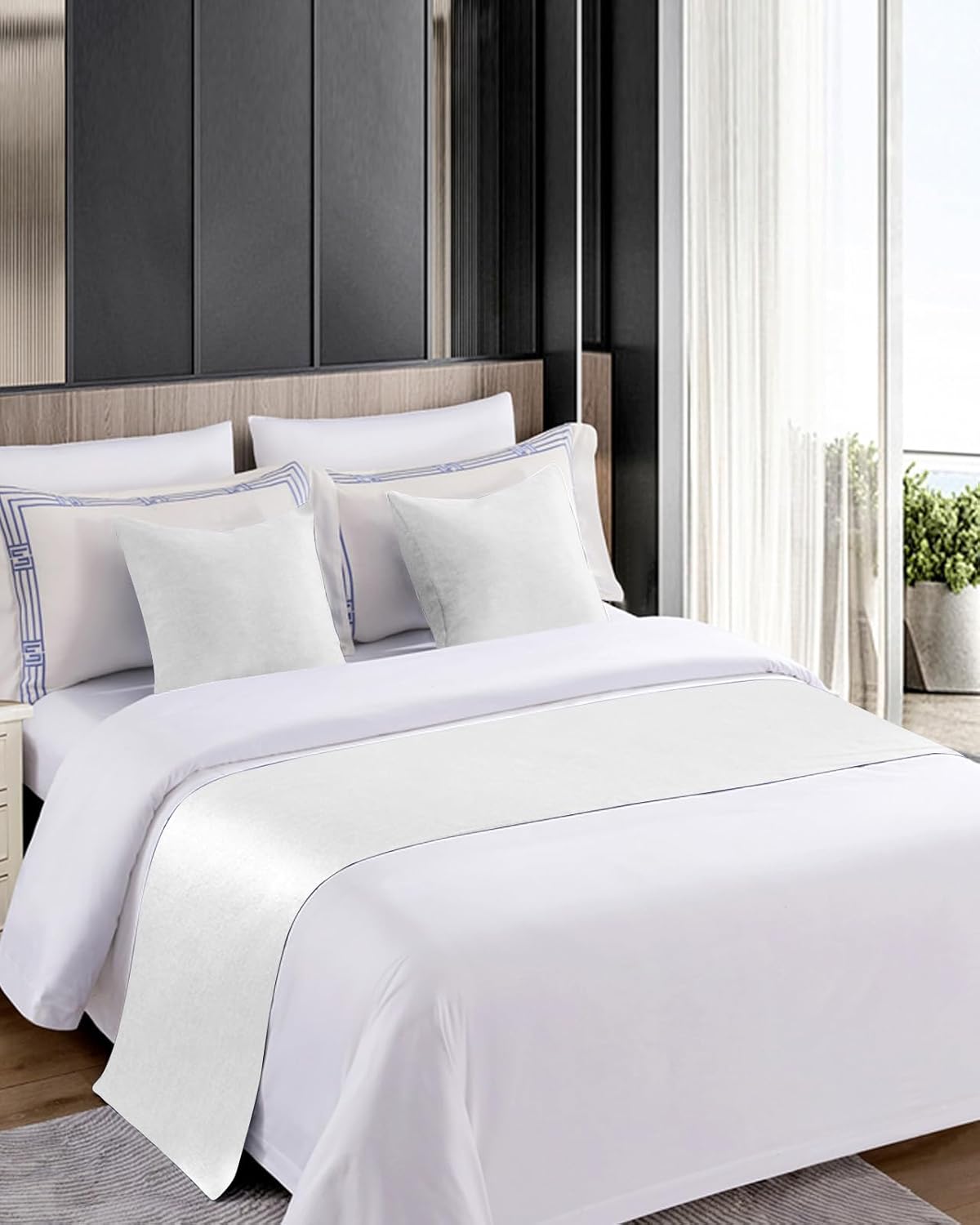 Caminos de cama blancos para cama tamaño King, mantas decorativas para pie de cama, moderno y simple telón de fondo blanco para cama, sofá, funda