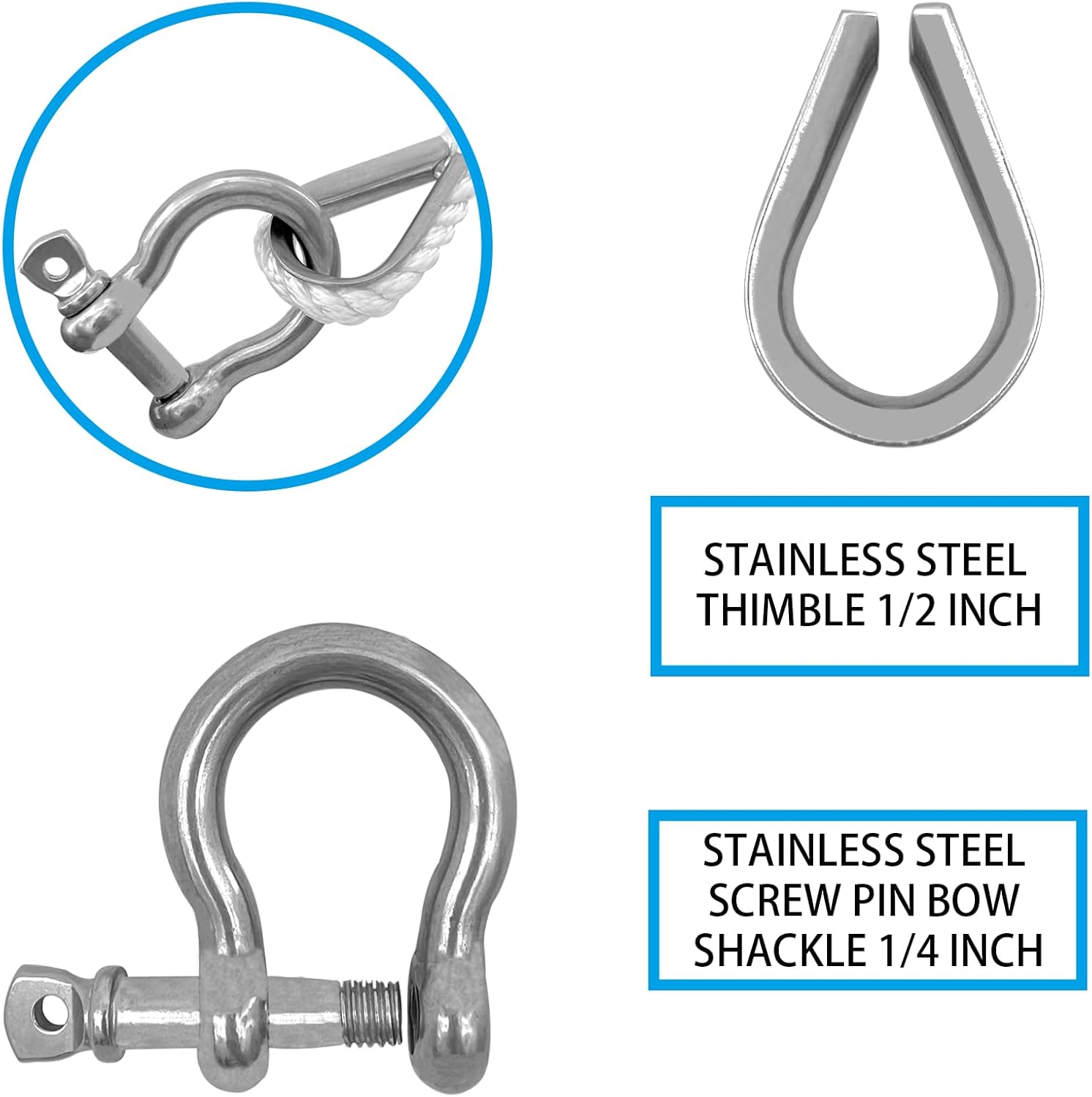 ISURE MARINE Cuerda de anclaje de nailon trenzado sólido (38″ x 100′) Cuerda de anclaje para barco con dedal y grillete de acero inoxidable