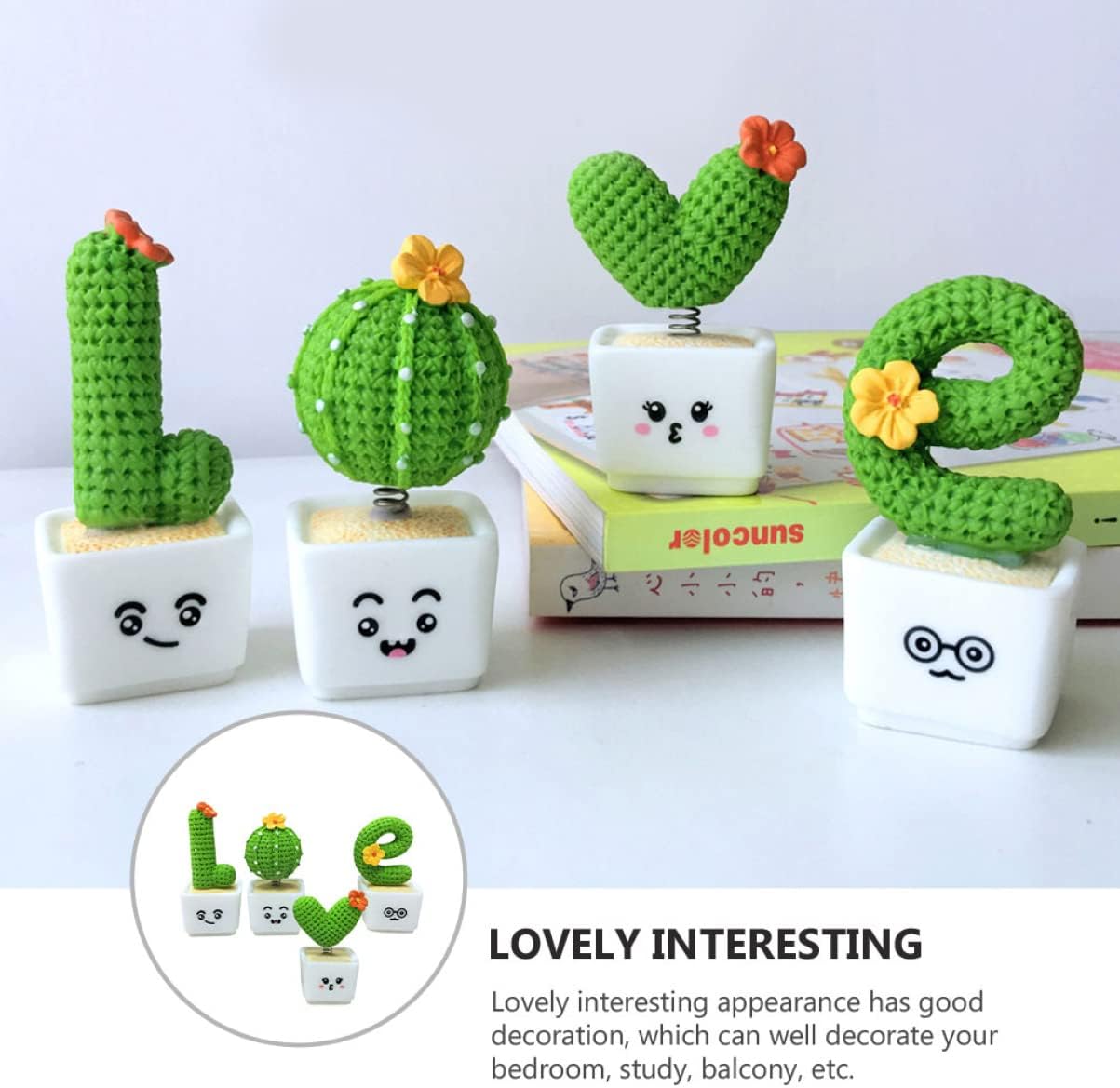 Abaodam 4 piezas de figuritas de cactus en maceta, decoración de cactus para el día de escritorio, centro artificial, regalos de adornos, decoración