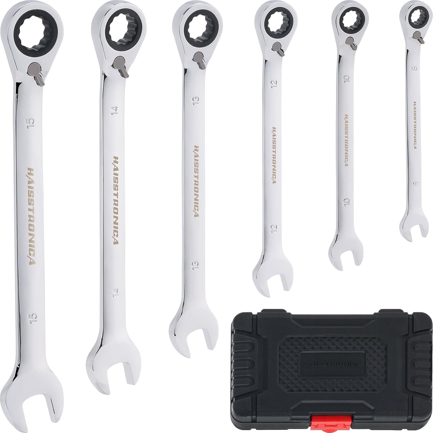 haisstronica Juego de llaves combinadas métricas reversibles, 6 llaves de trinquete CR-V de extremo abierto de 0.315-0.591 in para automóvil,