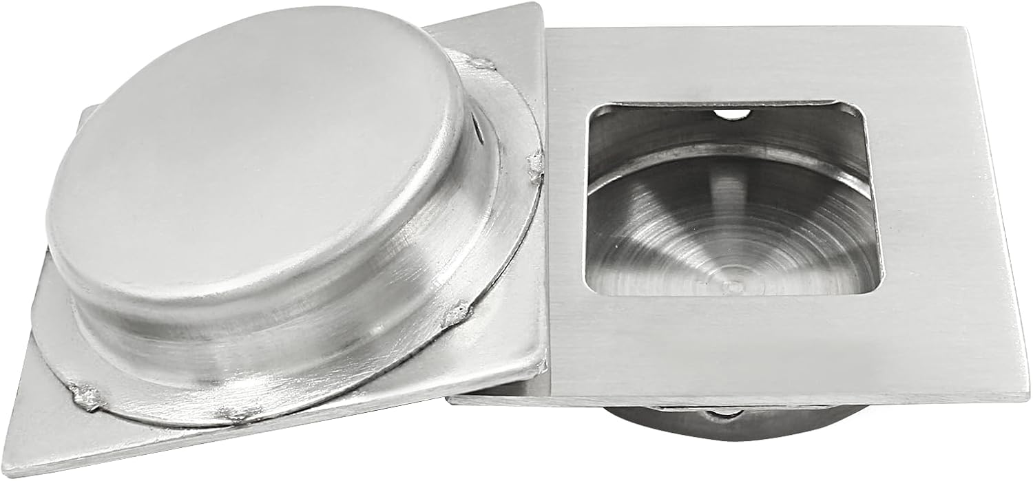 2 tiradores de puerta cuadrados empotrados con bolsillo empotrado, acero inoxidable 304 níquel cepillado para puerta corrediza para cocina y