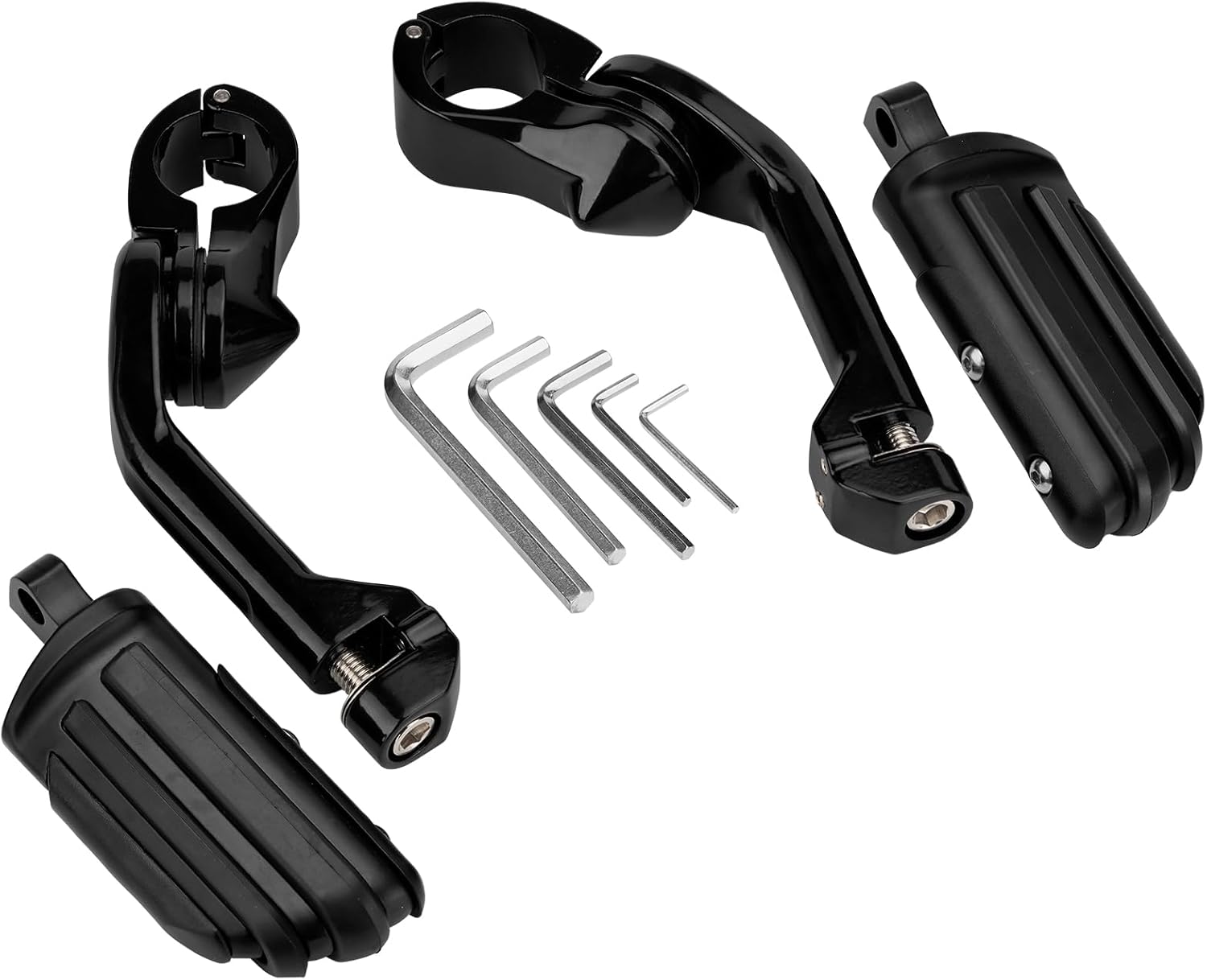 Estriberas de carretera en ángulo de 1.25 pulgadas de largo para motocicleta, reposapiés ajustables con abrazaderas kit de soportes compatible con