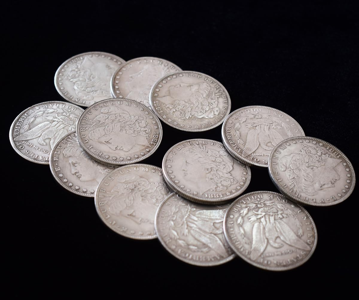 Juego mágico de 12 piezas Morgan Dollar (1.5 in de diámetro) que puede ser atraído por imanes accesorios mágicos utilizados en la